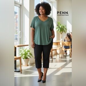 NEW, Penningtons, Boyfriend Fit V-Neck Tee, Plus Size 3X, Sage Green